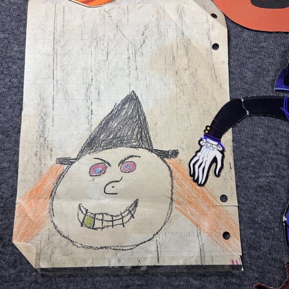 Halloween Ephemera Lot Cards Felt Cat Die Cut Children's Art 6 Items Dracula Bat - Picture 12 of 16